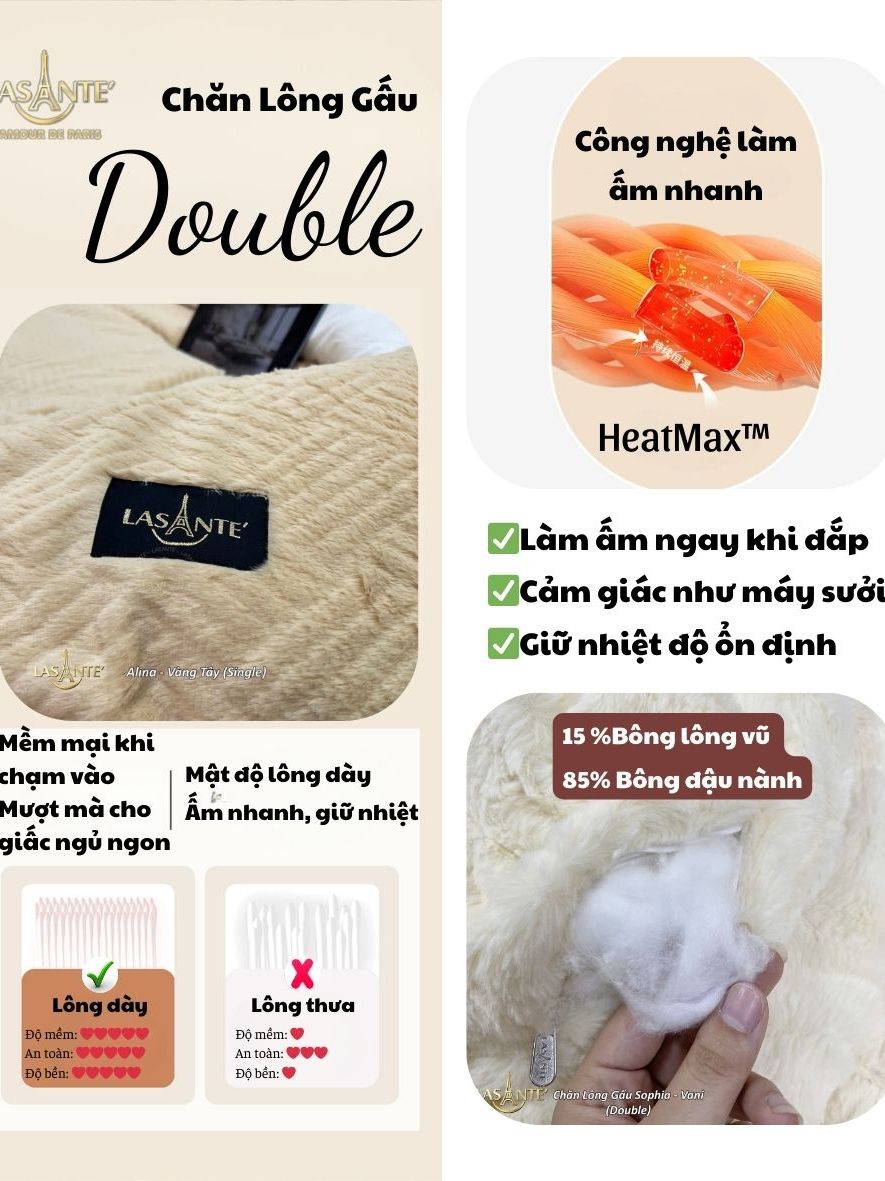 Review Chăn Lông Tuyết Gấu Lasante 5Kg 2m1x2m4: Ấm Áp Đỉnh Cao Mùa Đông Đại Hàn