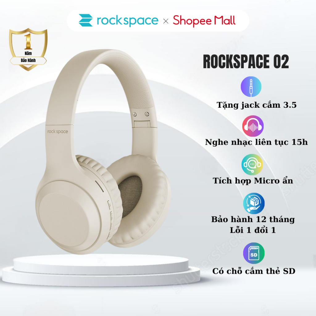 Headphone tai nghe bluetooth không dây chụp tai Rockspace O2 có mic ...