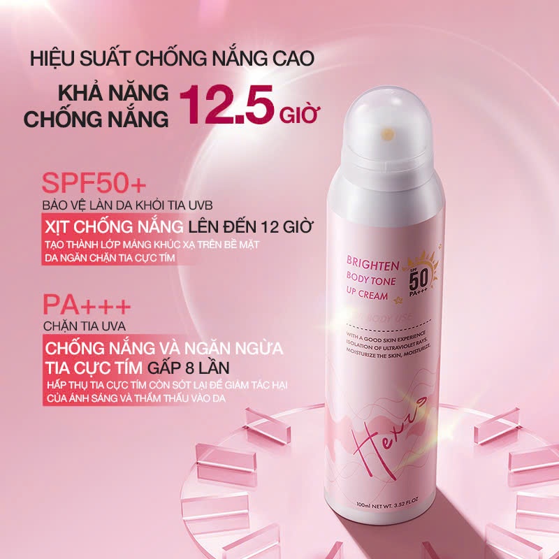 Xịt chống nắng nâng tone HEXZE 100ml, SPF50 PA+++ hấp thụ tia cực tím, dưỡng trắng, nâng tone da