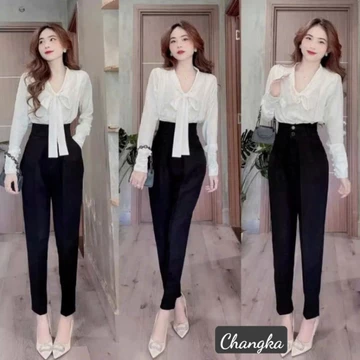 Quần tây nữ công sở cạp lưng cao 2 3 khuy cài mặc đi học cúc cài màu Đen đẹp kiểu quần tây baggy nữ vải mềm co giãn nhẹ