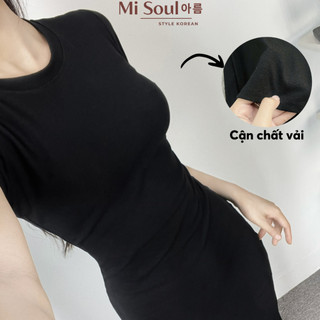 Váy Body Dáng Dài MiSoul Cổ Tròn Cộc Tay Có Xẻ Sau Chất Thun Cotton Co Dãn , Đầm Midi Ôm Cổ Tròn 378