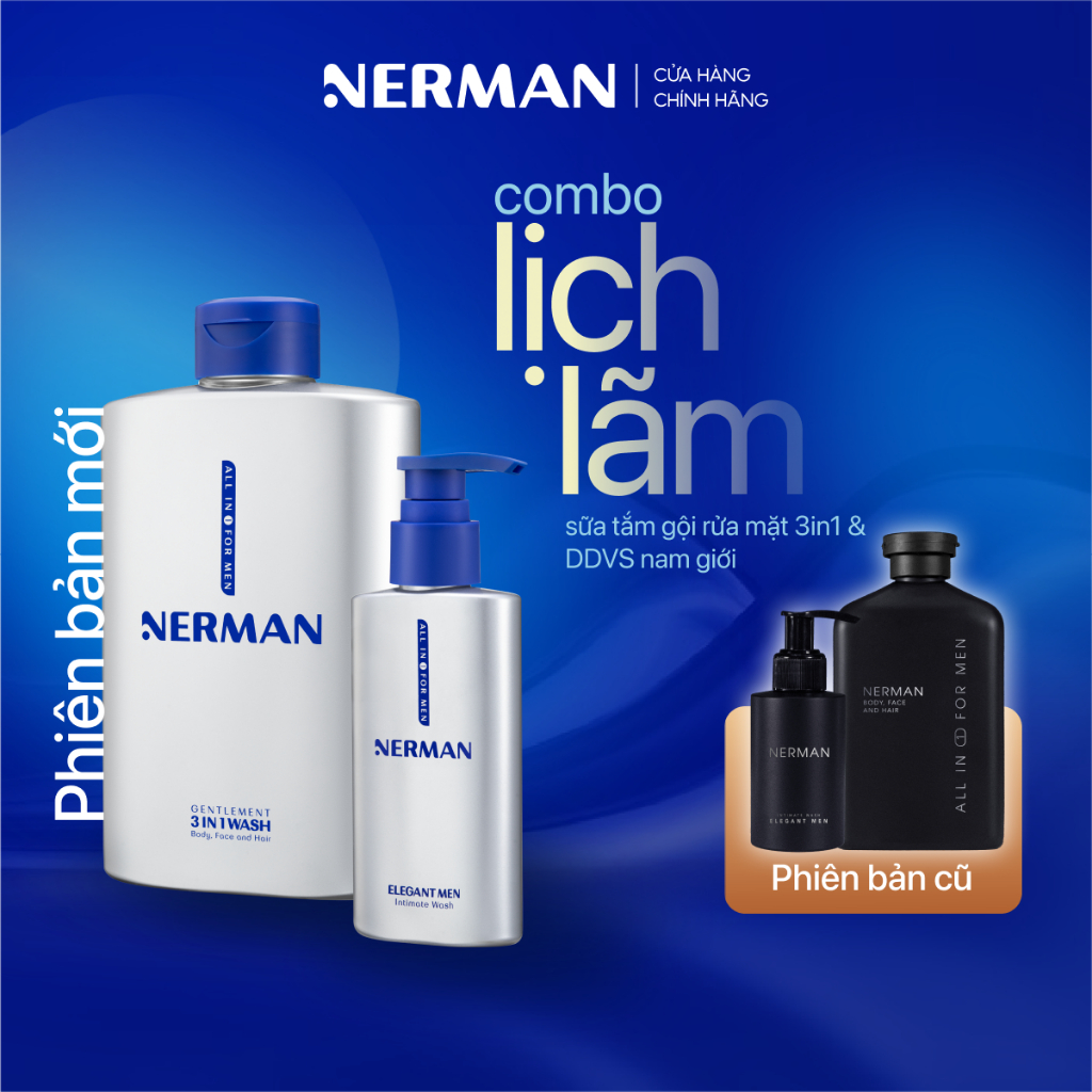 Ảnh Combo lịch lãm Nerman - Sữa tắm gội cho nam 350ml & Dung dịch vệ sinh nam giới 100ml 1