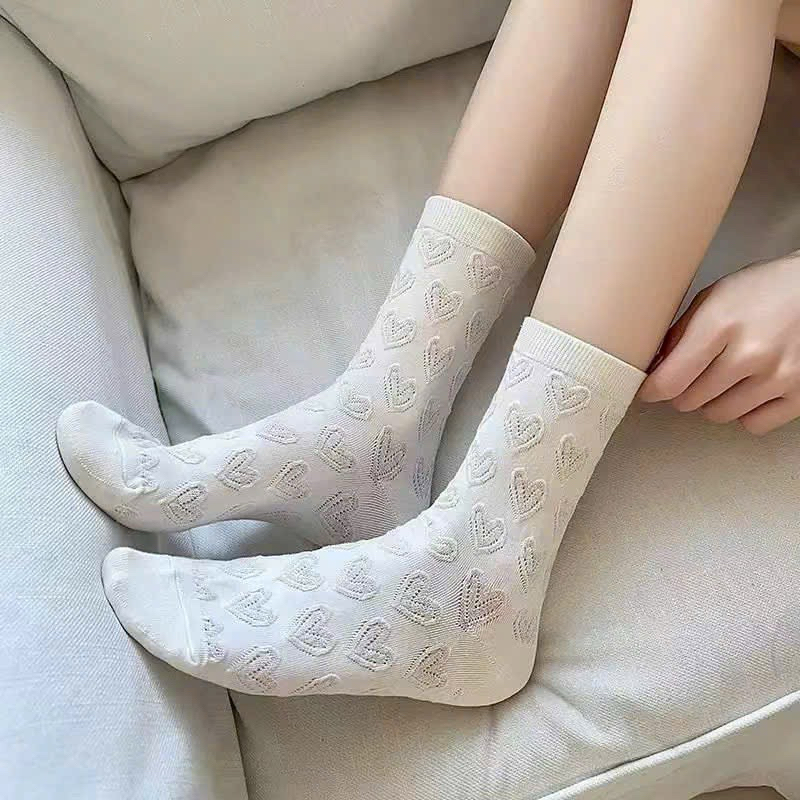 Sét 5 đôi tất tim hoạ tiết nổi cổ cao tcc15