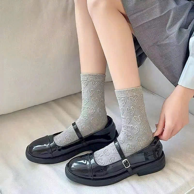 Sét 5 đôi tất tim hoạ tiết nổi cổ cao tcc15