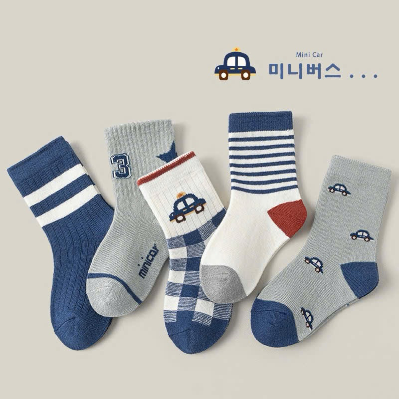Combo 5 đôi tất cổ cao kẻ ô tô cho bé te62