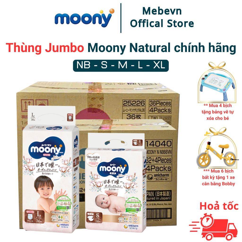 Thùng Jumbo bỉm moony trắng, bỉm moony natural chính hãng Dán/Quần đủ ...