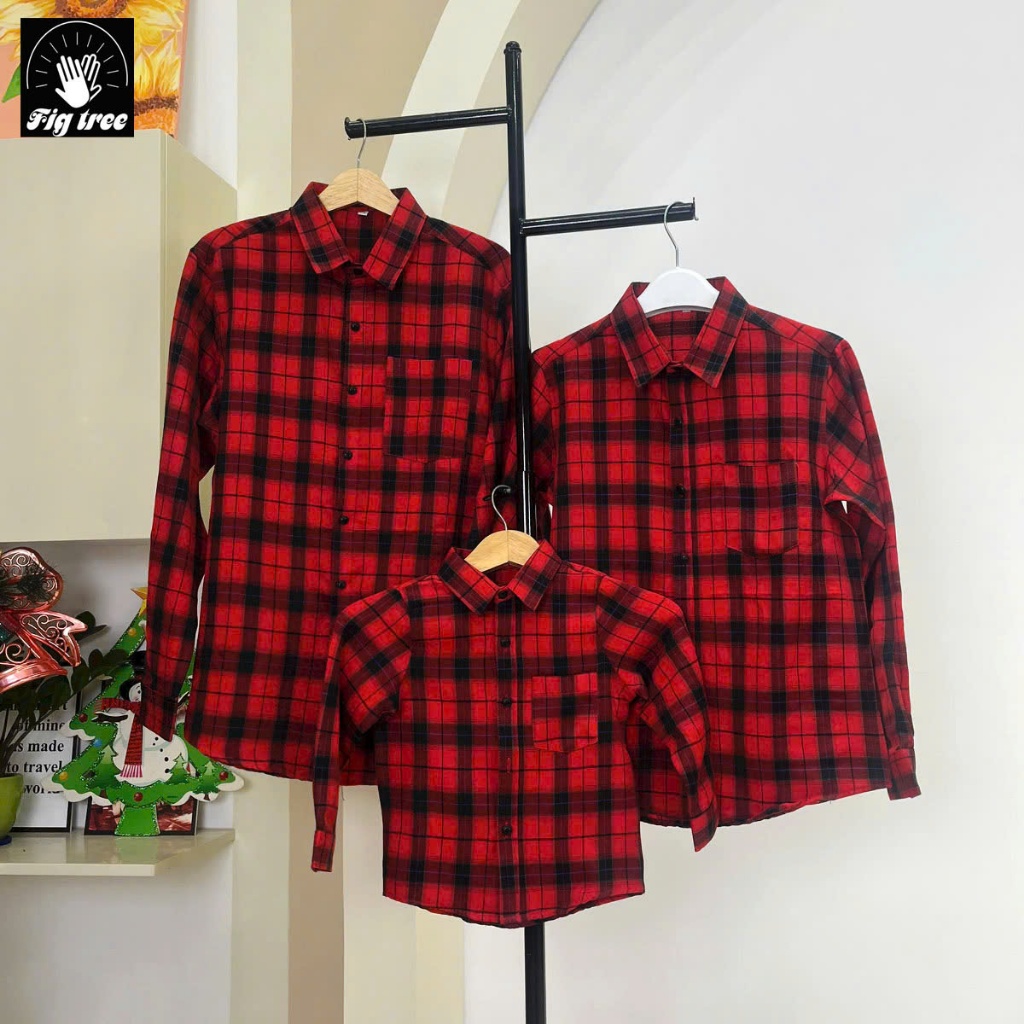 Set Đồng Phục Gia Đình Áo Sơ Mi Caro Đỏ New Siêu Đẹp (MS 189)