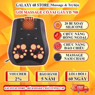 Gối Mát Xa Cổ Vai Gáy Hồng Ngoại YD-708, Máy Massage Cổ Vai Gáy 20 Bi, Nệm Mát Xa Toàn Thân Đa Năng