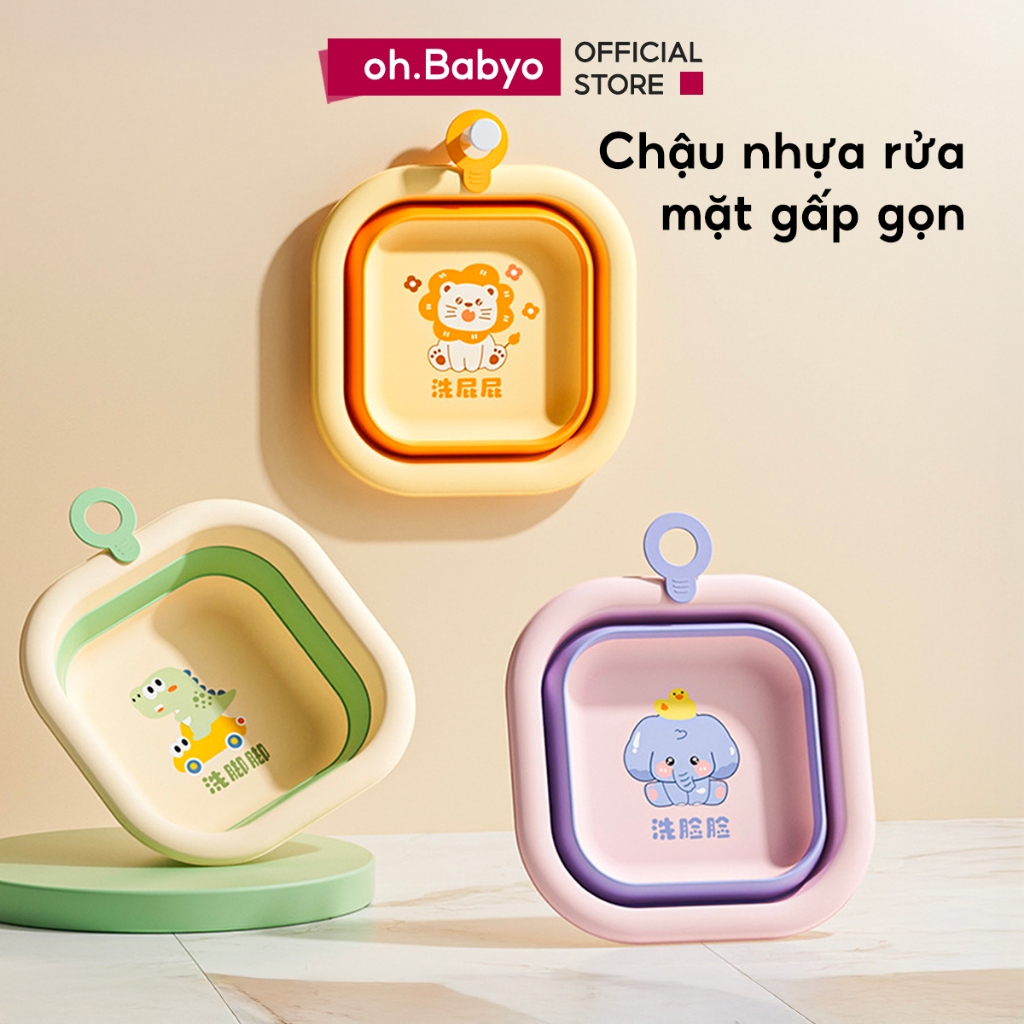Chậu Tắm Gấp Gọn Nhựa Cao Cấp Cho Bé ohBabyo Thau Rửa Mặt Gập Gọn Dễ Thương An Toàn Cho Trẻ Em