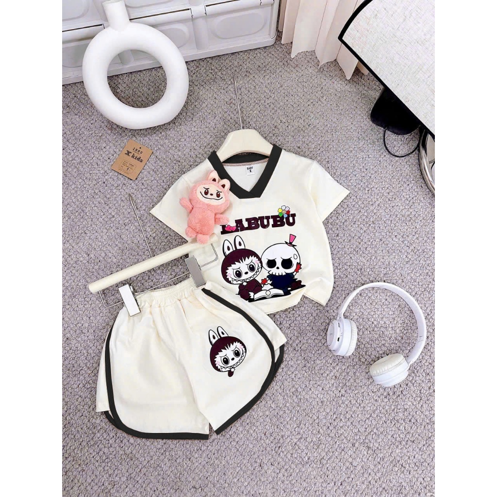 2-14 TUỔI. Bộ cộc tay mùa hè cho bé gái in hình labubu vải cotton (không kèm gấu) M14