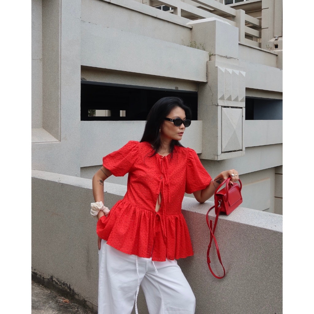 SUNDAY - LUCKY SHIRT - Áo Kiểu Tay Bồng, Cột Dây Nơ, Tùng Xoè.