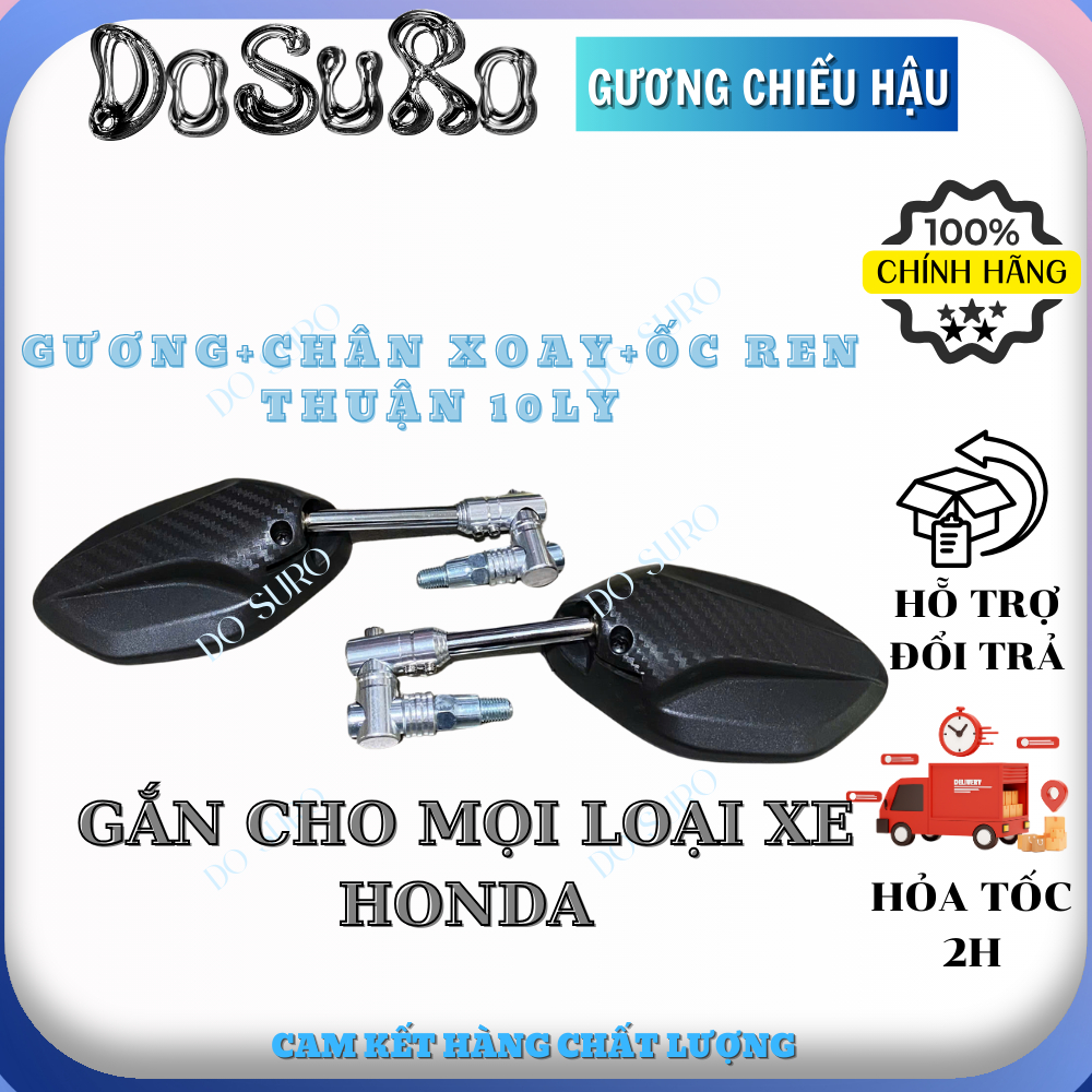 1 Cặp Trái Phải Gương chiếu hậu xoay 360 độ CHO TẤT CẢ DÒNG XE HONDA,kèm chân kính xoay Đen/Bạc