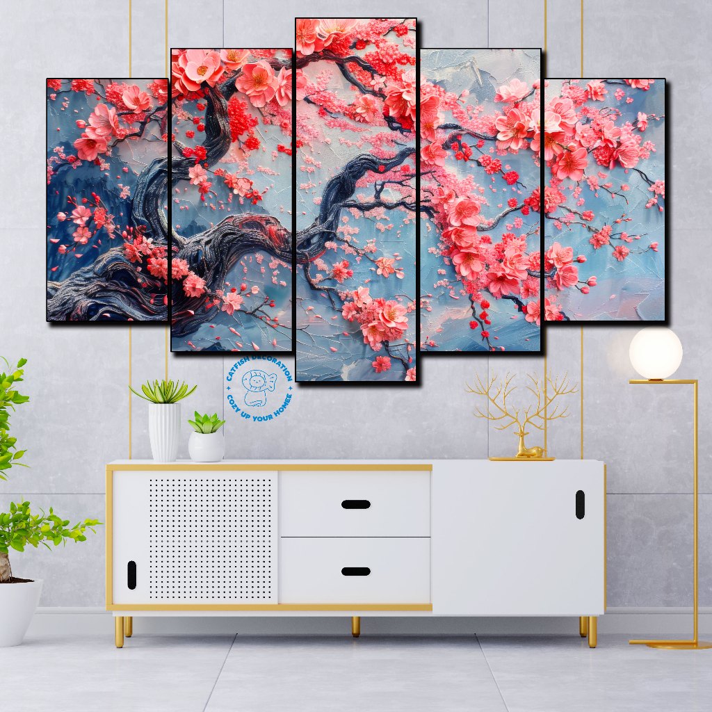 Bộ 5 Tấm Tranh Dán Tường HOA ĐÀO - DECOR TẾT (Dán Tường - ko khung gỗ ...