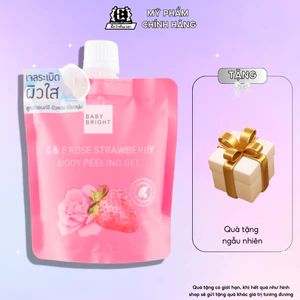 Gel tẩy tế bào chết toàn thân chiết xuất hoa hồng dâu tây giàu vitamin C & E dưỡng sáng da giảm thâm BABY BRIGHT túi 200