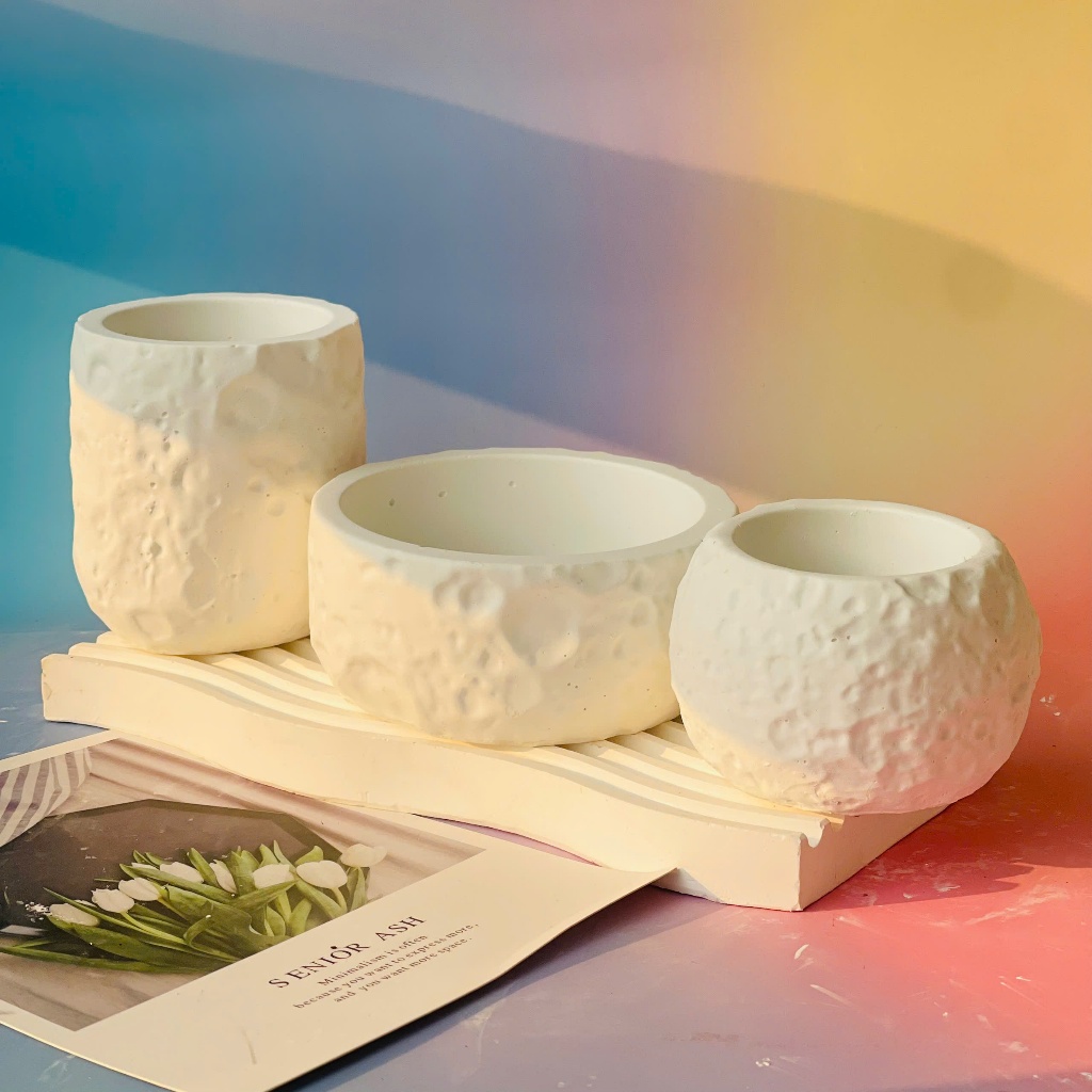 Cốc thạch cao đựng nến thơm bề mặt mặt trăng (Đã phủ lớp chống thấm ...