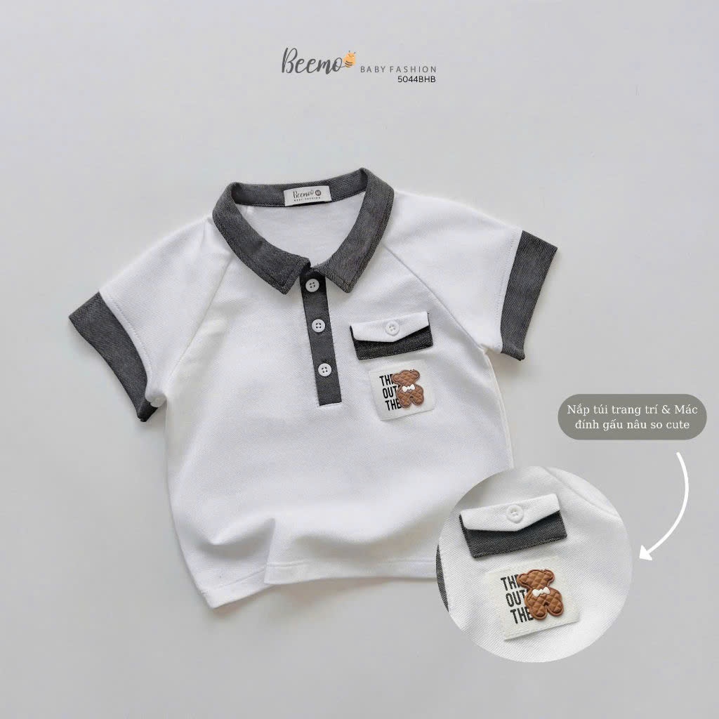 Bộ polo cá sấu cộc tay cổ đức bé trai, set bộ bé trai cổ đức phối túi tag gấu hàng đẹp