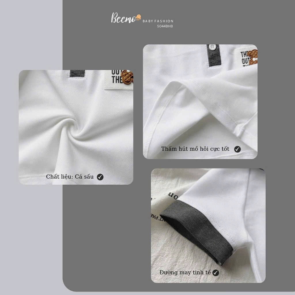 Bộ polo cá sấu cộc tay cổ đức bé trai, set bộ bé trai cổ đức phối túi tag gấu hàng đẹp