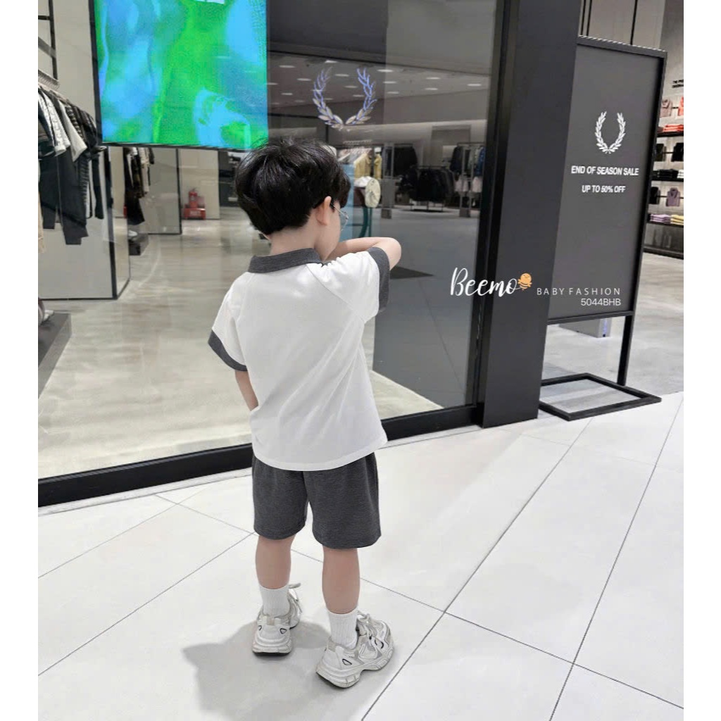 Bộ polo cá sấu cộc tay cổ đức bé trai, set bộ bé trai cổ đức phối túi tag gấu hàng đẹp
