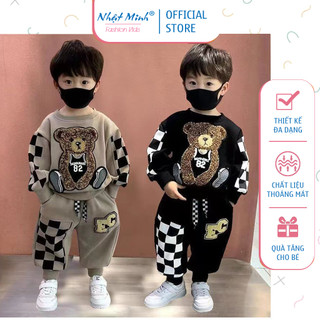 BỘ NỈ HÌNH GẤU CHO BÉ TRAI ẤM ÁP MÙA THU ĐÔNG, CHẤT VẢI COTTON CAO CẤP CÂN NẶNG TỪ 8-25KG.