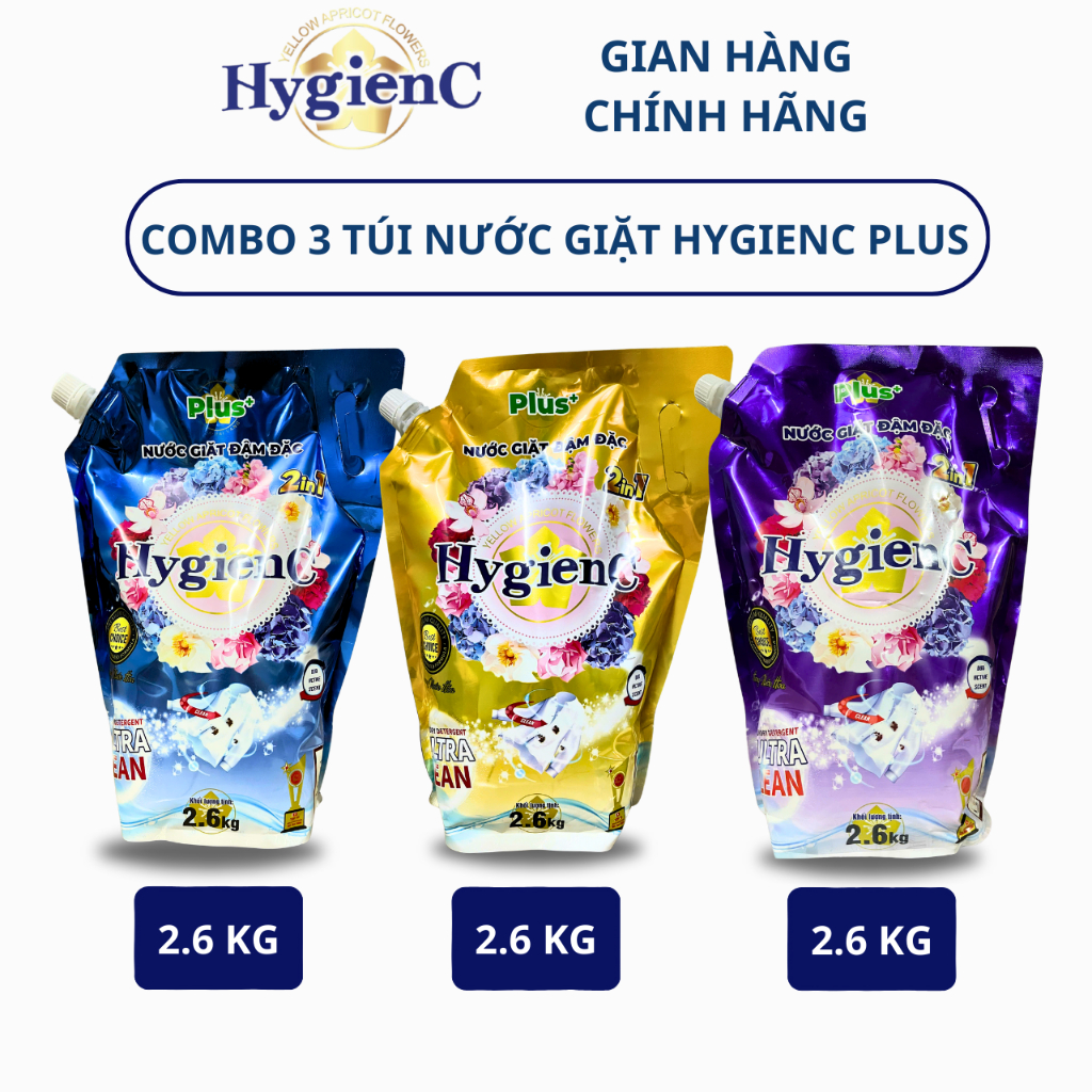 Ảnh Combo 3 Túi Nước Giặt Xả HygienC Plus 2.6Kg/ Túi Hương Nước Hoa Làm Sạch Vết Bẩn Lưu Hương Bền Lâu 1