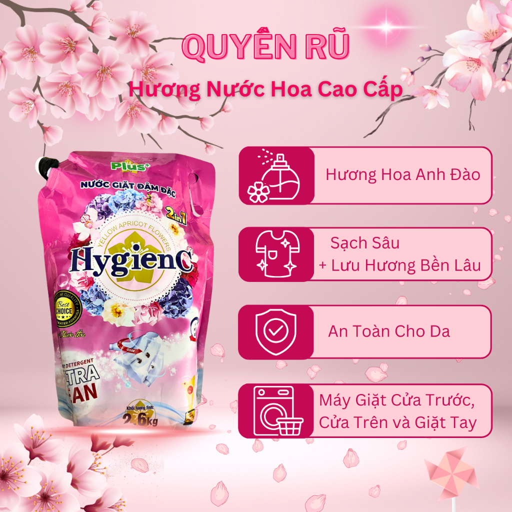 Ảnh Combo 3 Túi Nước Giặt Xả HygienC Plus 2.6Kg/ Túi Hương Nước Hoa Làm Sạch Vết Bẩn Lưu Hương Bền Lâu 4
