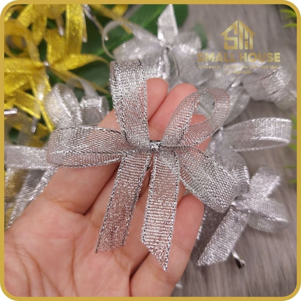 [COMBO 15 NƠ KIM TUYẾN]: nơ Ruy băng kim tuyến gói quà tặng, phụ kiện sang chảnh size 6x7 cm (bản 1 cm)