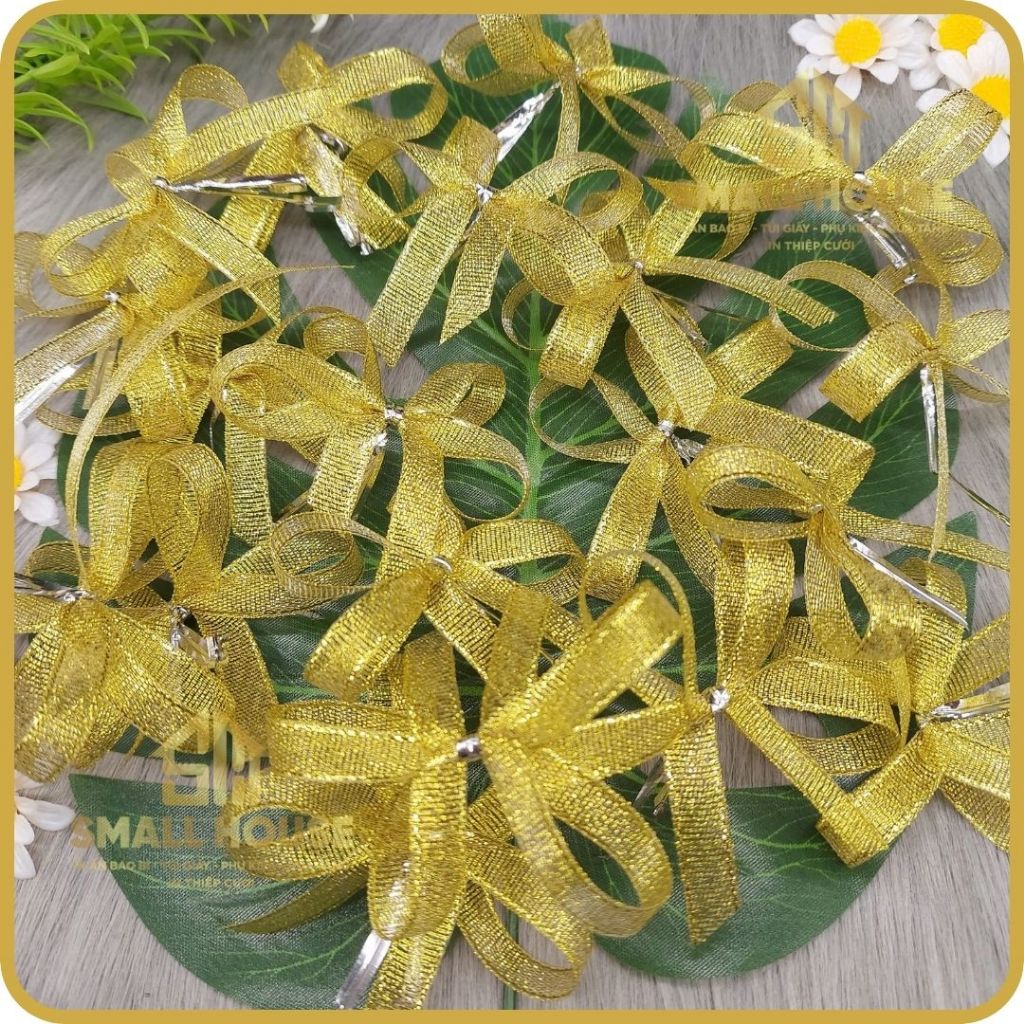 [COMBO 15 NƠ KIM TUYẾN]: nơ Ruy băng kim tuyến gói quà tặng, phụ kiện sang chảnh size 6x7 cm (bản 1 cm)