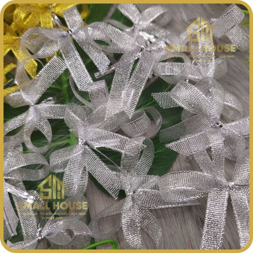 [COMBO 15 NƠ KIM TUYẾN]: nơ Ruy băng kim tuyến gói quà tặng, phụ kiện sang chảnh size 6x7 cm (bản 1 cm)