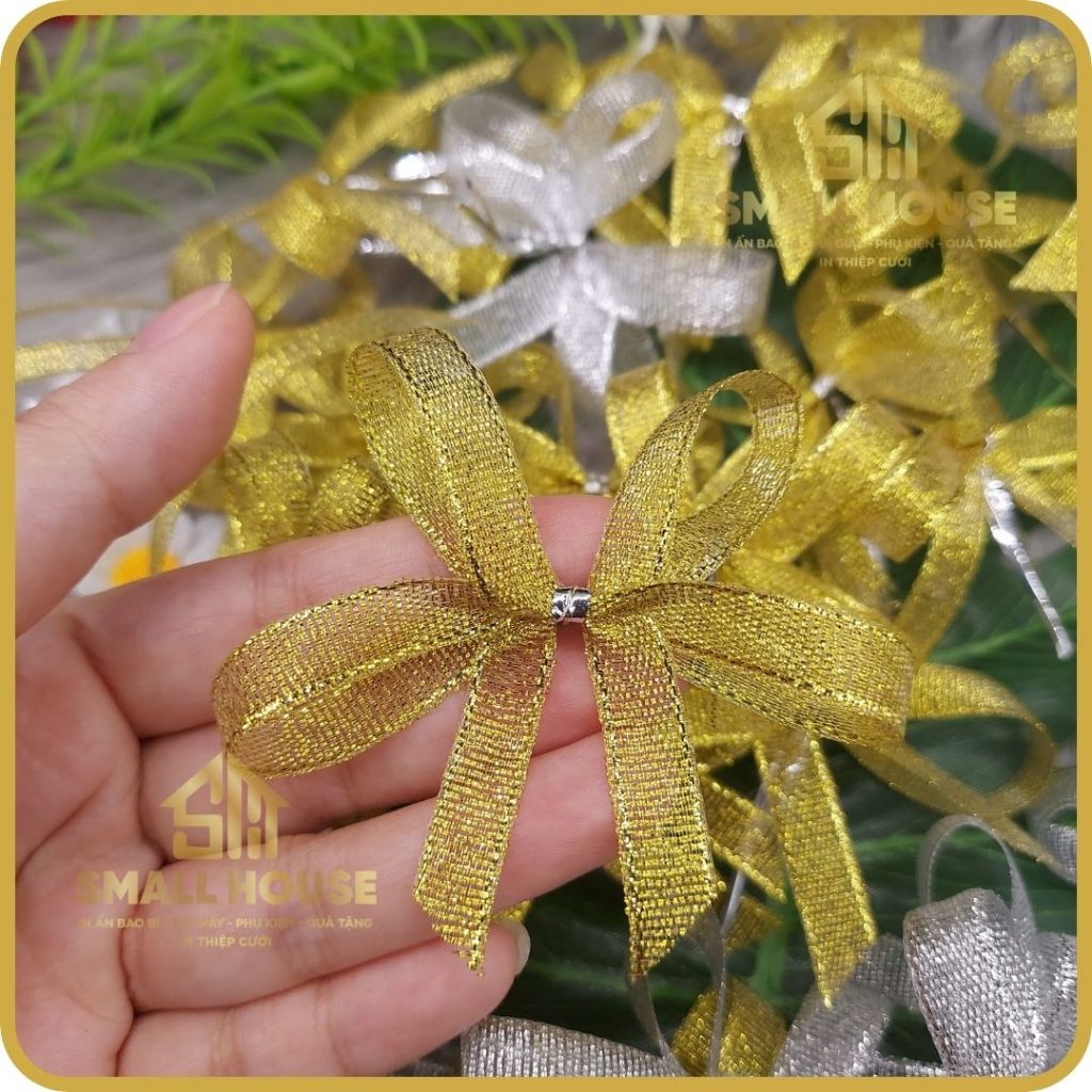 [COMBO 15 NƠ KIM TUYẾN]: nơ Ruy băng kim tuyến gói quà tặng, phụ kiện sang chảnh size 6x7 cm (bản 1 cm)