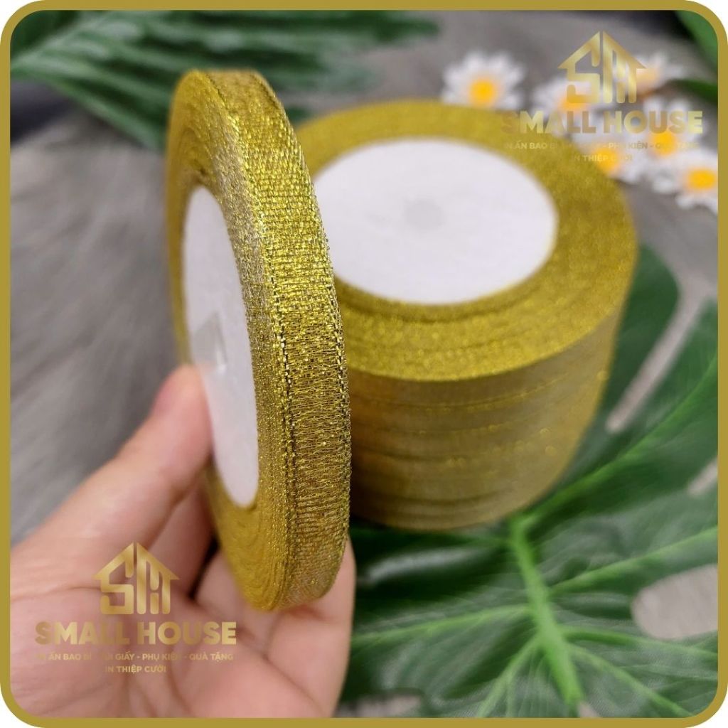 1 cuộn Ruy Băng Kim Tuyến Vàng Bạc Dài 10m, Loại 1cm, 2cm Trang Trí, Gói Hoa Giá Sỉ
