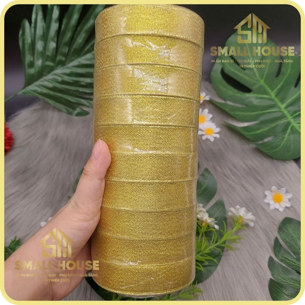 1 cuộn Ruy Băng Kim Tuyến Vàng Bạc Dài 10m, Loại 1cm, 2cm Trang Trí, Gói Hoa Giá Sỉ