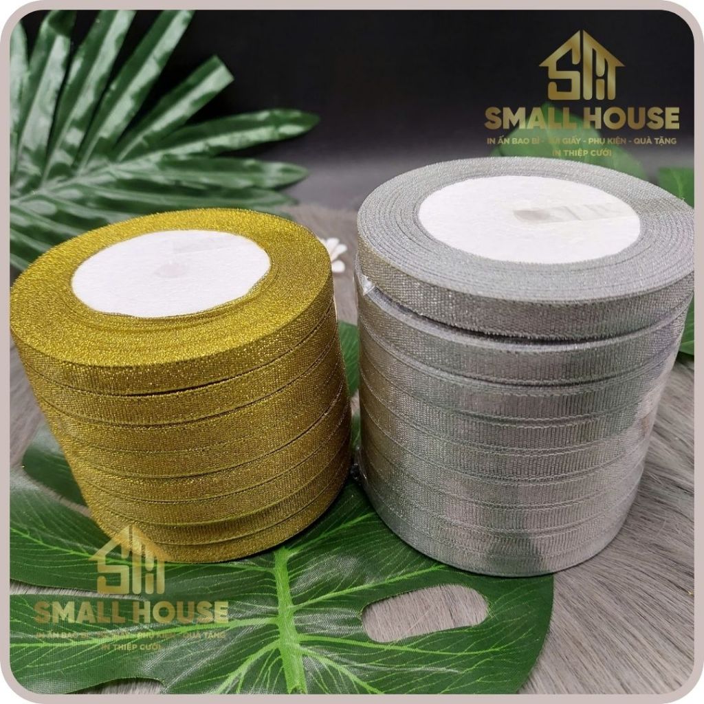 1 cuộn Ruy Băng Kim Tuyến Vàng Bạc Dài 10m, Loại 1cm, 2cm Trang Trí, Gói Hoa Giá Sỉ
