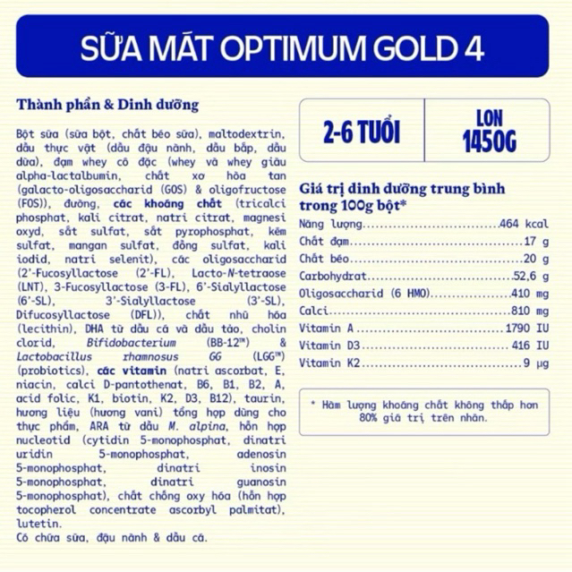 Sữa Bột Vinamilk Optimum Gold Số 4 - Lon 1.4kg