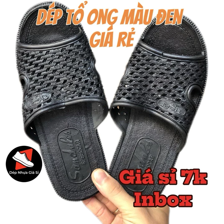 Dép Nhựa Tổ Ong Đen Unisex Size 40-46 - Thoáng Mát, Nhẹ Nhàng, Chất Liệu Bền - Phù Hợp Nam Nữ