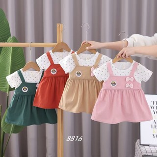 Váy bé gái dạng yếm 0-2 tuổi 2 nơ cô gái vải thun cotton mềm mịn xinh xắn mặc nhà đi học đi chơi D1066