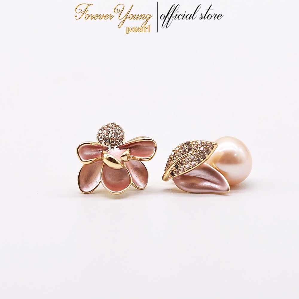Mã BT93. Bông Tai mạ vàng 18K ngọc Trai Nuôi Nước Ngọt Dày 7-8 Li . Forever Young Pearl