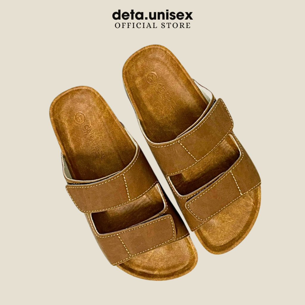 Ảnh Dép Birken đế trấu nam nữ 2 quai ngang xé dán da sáp tái chế Detaunisex- DEBO25ND 1
