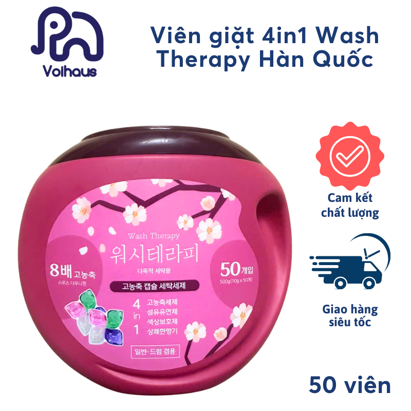 Viên Giặt Hàn Quốc Đậm Đặc Siêu Thơm 4in1 Wash Therapy Dành Cho Quần Áo Tiện Lợi Tiết Kiệm Hộp 50 Viên