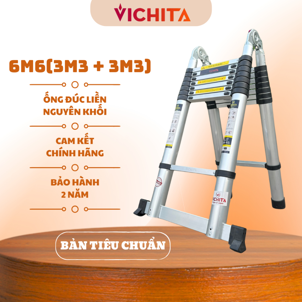 Thang Nhôm Rút Chữ A VICHITA 6.6M (3.3+3.3M) - Tặng Kèm 2 Chốt Thang ...