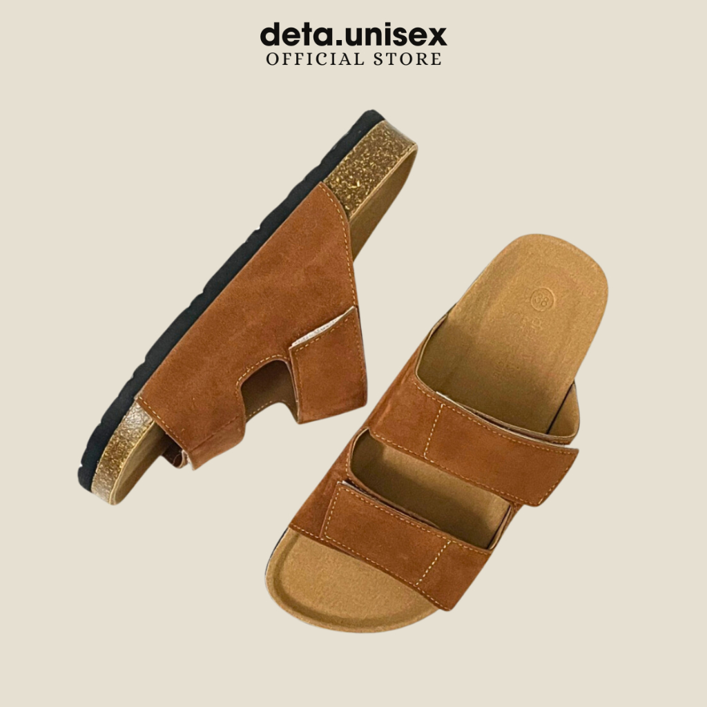 Ảnh Dép Birken đế trấu nam nữ 2 quai ngang xé dán Detaunisex - DETA25 1