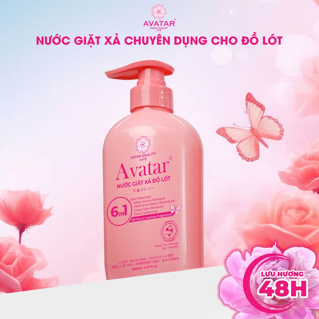 Nước Giặt Đồ Lót Avatar Lưu Hương 48 Tiếng 6 Trong 1 500ml (Màu Hồng)