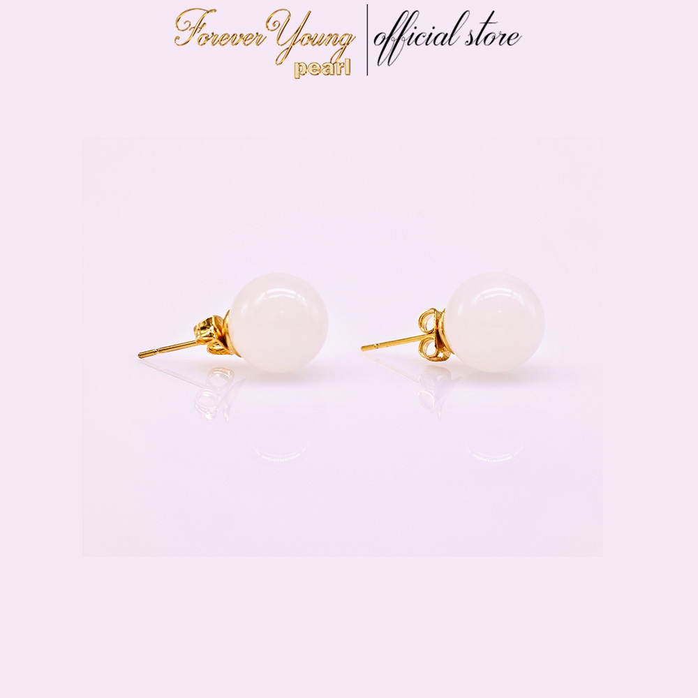 Mã BT87. Bông Tai mạ vàng 18K ngọc Trai Nuôi Nước Ngọt Dày 5-7Li . Forever Young Pearl