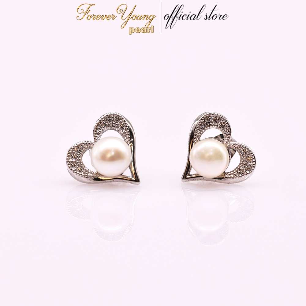 Mã BT48. Bông Tai mạ vàng Trắng ngọc Trai Nuôi Nước Ngọt Dày 5-7Li Charm Đính Đá Cz Cao Cấp . Forever Young Pearl