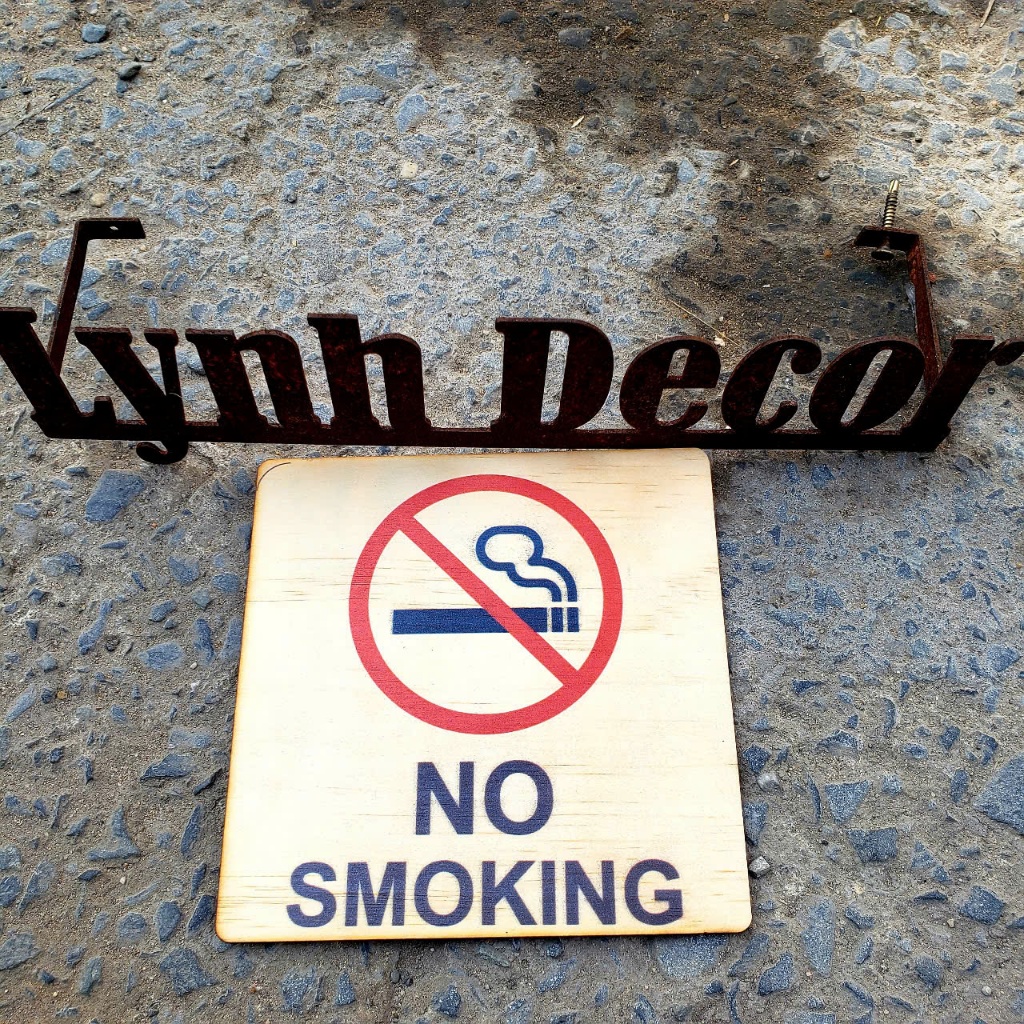 Bảng gỗ cấm hút thuốc, No smoking dán tường kèm băng dính 2 mặt - LynhDecor