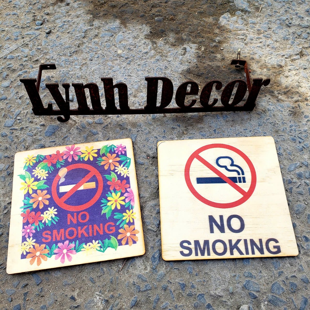 Bảng gỗ cấm hút thuốc, No smoking dán tường kèm băng dính 2 mặt - LynhDecor