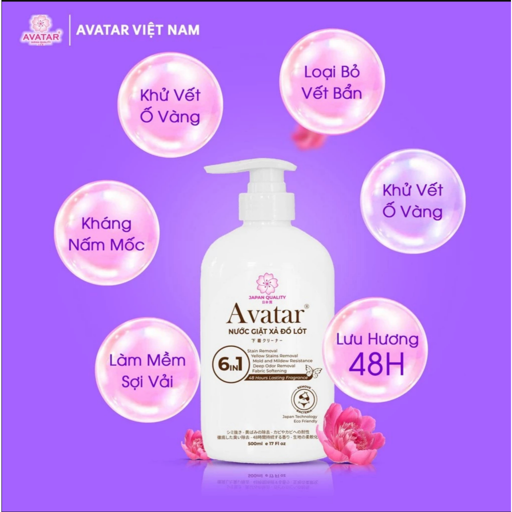 Nước Giặt Đồ Lót Avatar Lưu Hương 48 Hours 6 In 1 500ml (Màu Trắng)