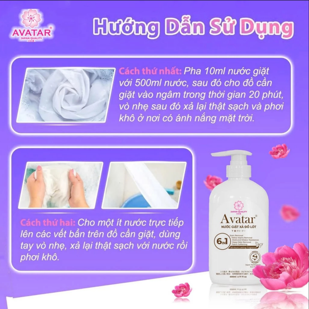 Nước Giặt Đồ Lót Avatar Lưu Hương 48 Hours 6 In 1 500ml (Màu Trắng)