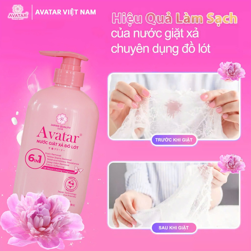 Nước Giặt Đồ Lót Avatar Lưu Hương 48 Hours 6 In 1 500ml (Màu Trắng)