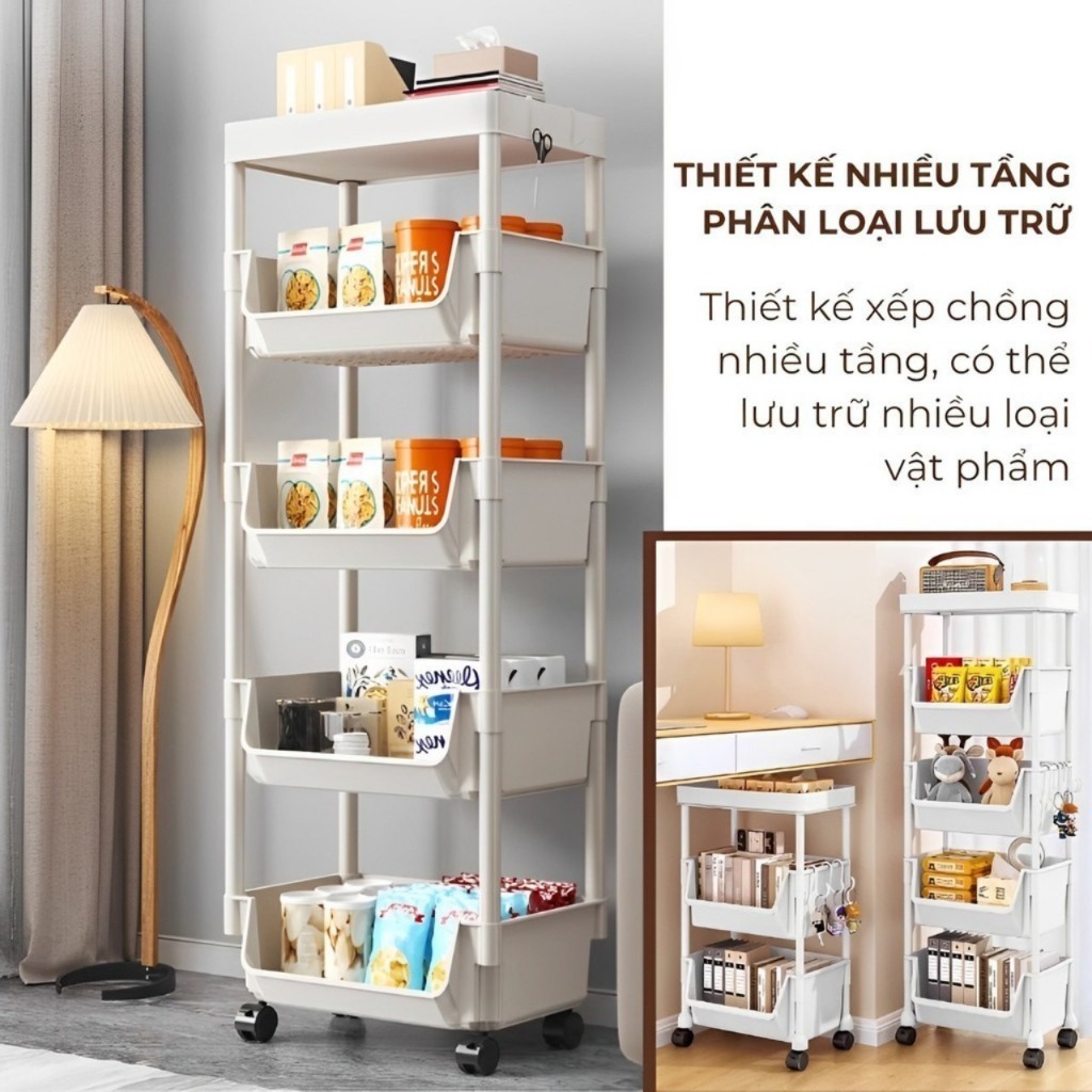 [Tết Cào là có quà] Kệ để đồ đa năng 5 tầng có bánh xe di chuyển tiện lợi kệ sách đựng đồ