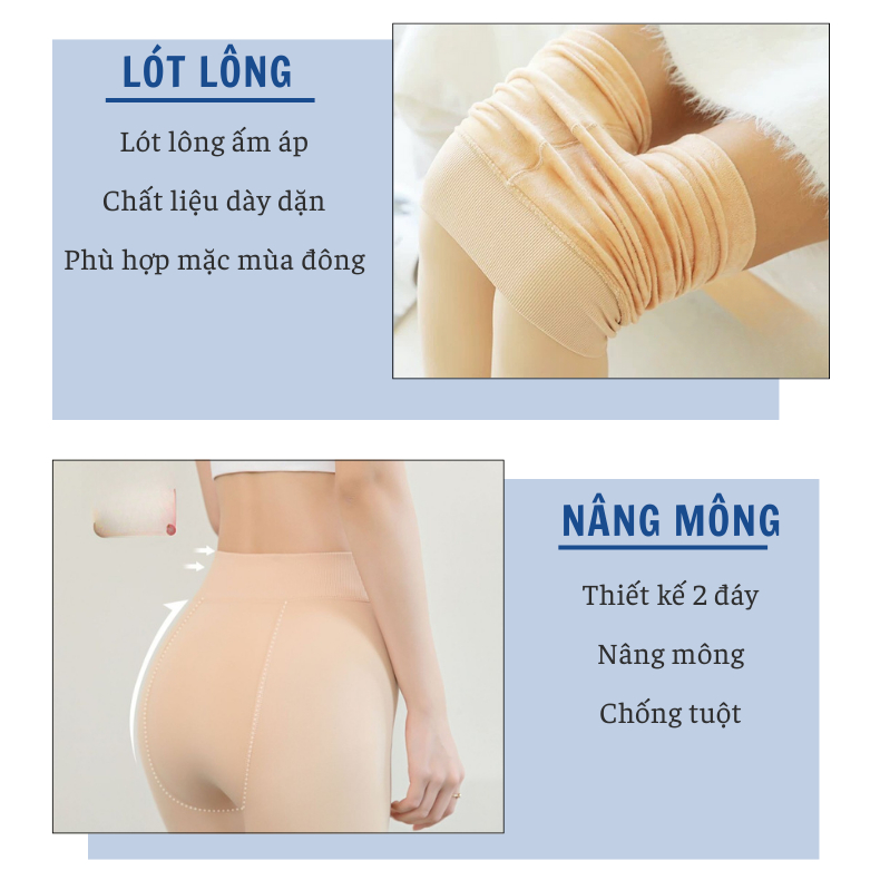 Quần tất nữ lót lông giữ nhiệt màu da và đen dày đẹp mùa đông siêu ấm